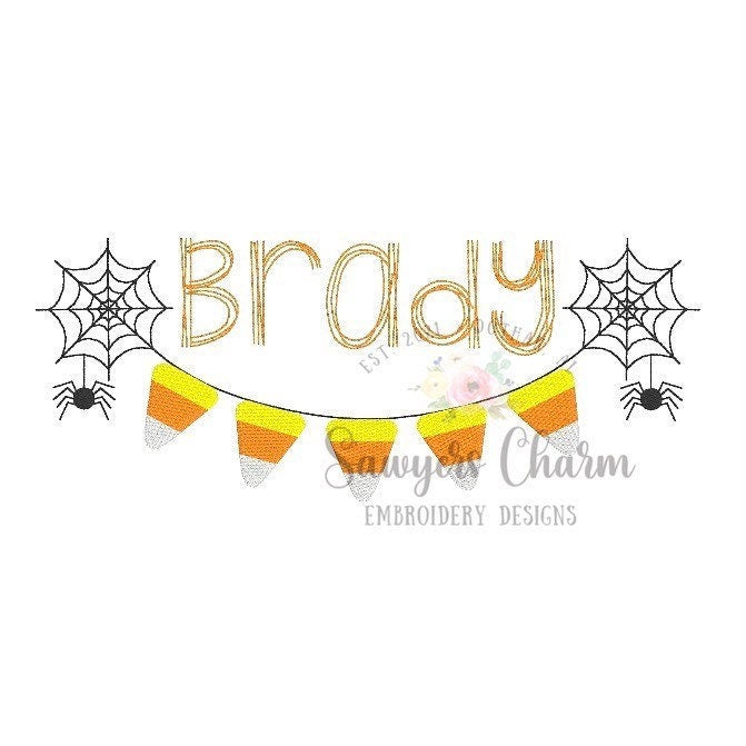 Halloween candy corn spider web bunting banner, sketch stitch machine embroidery design file, quick stitch, bean stitch, spooky season