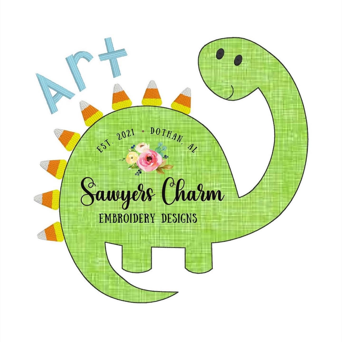 BUNDLE Candy corn dinosaur with and without bow zigzag AND bean stitch machine applique design embroidery file, halloween/fall
