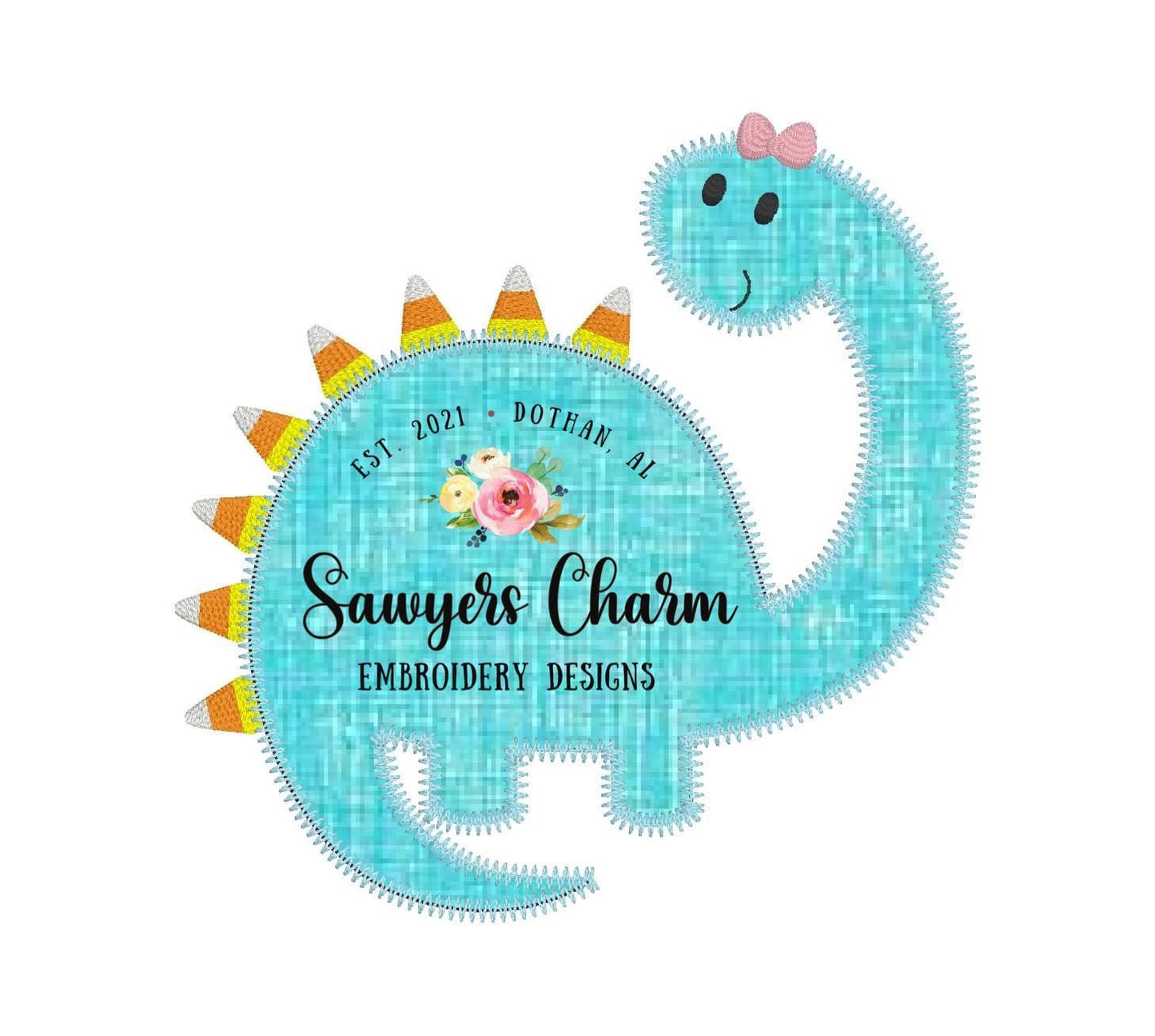 BUNDLE Candy corn dinosaur with and without bow zigzag AND bean stitch machine applique design embroidery file, halloween/fall