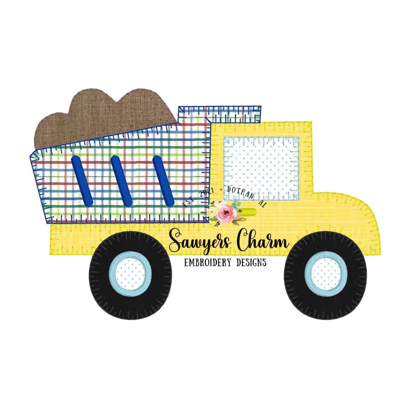 Dump truck blanket stitch machine applique design embroidery file vintage satin stitch dirt hauler truck for little boys