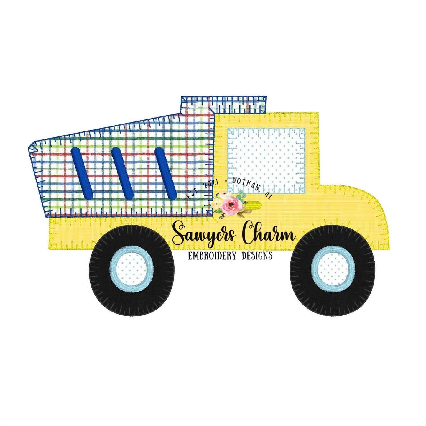 Dump truck blanket stitch machine applique design embroidery file vintage satin stitch dirt hauler truck for little boys