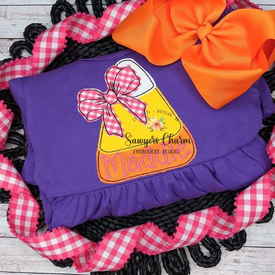 BUNDLE Halloween candy corn bean stitch applique , with & without bow, embroidery design file, quick stitch trick or treating, fall