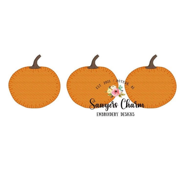 Halloween/fall pumpkins trio with and without bows sketch fill machine embroidery file design, quick stitch, bean stitch, blanket stitch