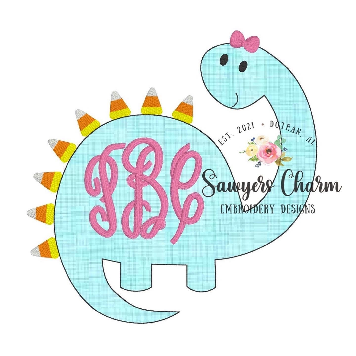 BUNDLE Candy corn dinosaur with and without bow zigzag AND bean stitch machine applique design embroidery file, halloween/fall