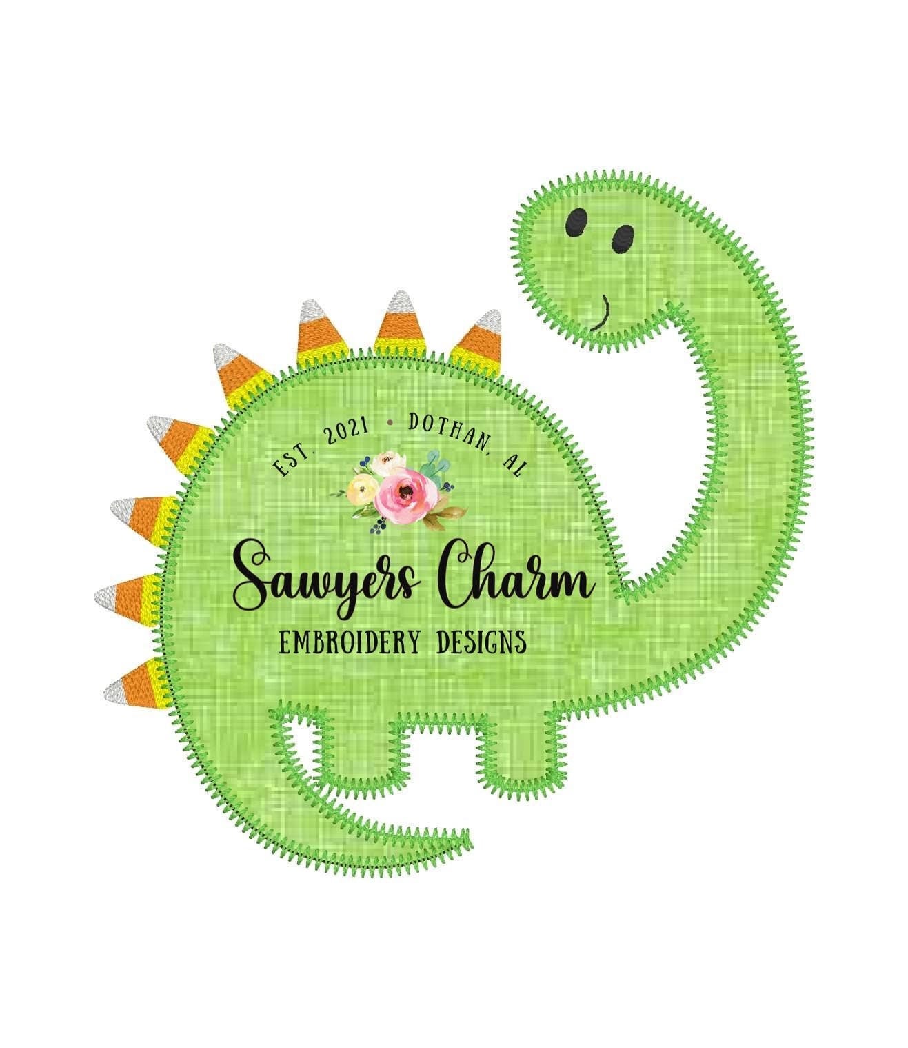 BUNDLE Candy corn dinosaur with and without bow zigzag AND bean stitch machine applique design embroidery file, halloween/fall