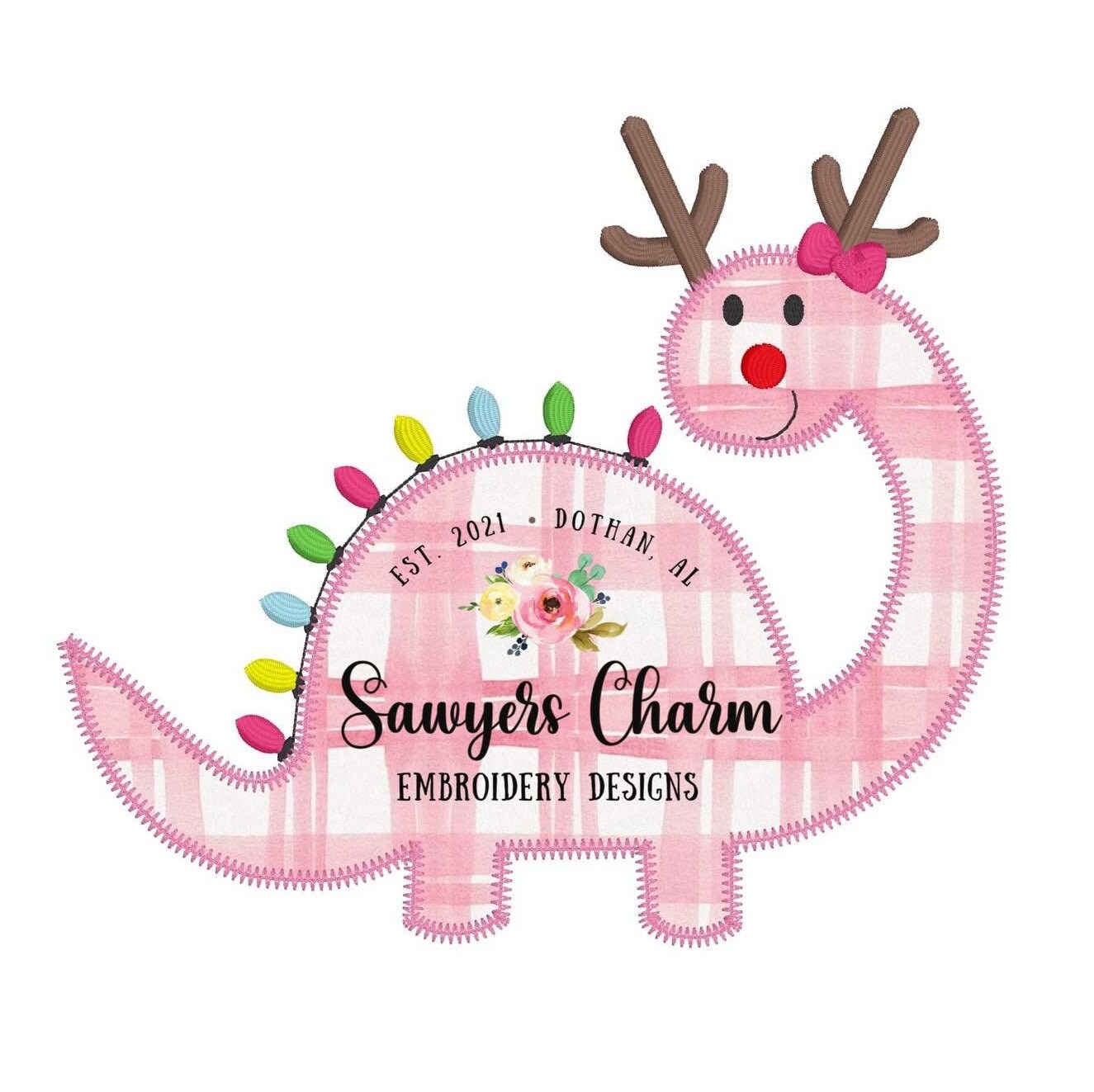 BUNDLE Christmas lights reindeer antlers dinosaur with and without bow zigzag machine applique design embroidery file
