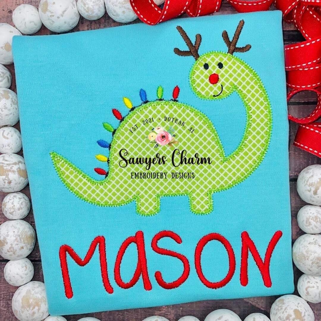 BUNDLE Christmas lights reindeer antlers dinosaur with and without bow zigzag machine applique design embroidery file