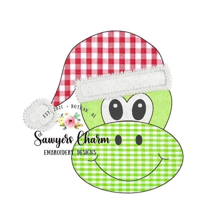 Christmas/holiday Santa dinosaur holly jolly face bean stitch machine applique design embroidery file, quick stitch