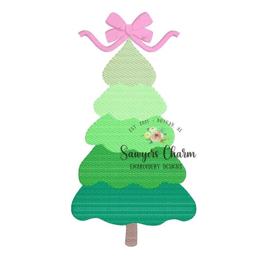 BUNDLE Christmas trees with bows & star sketch stitch machine applique design embroidery file, quick stitch, satin stitch, holidays