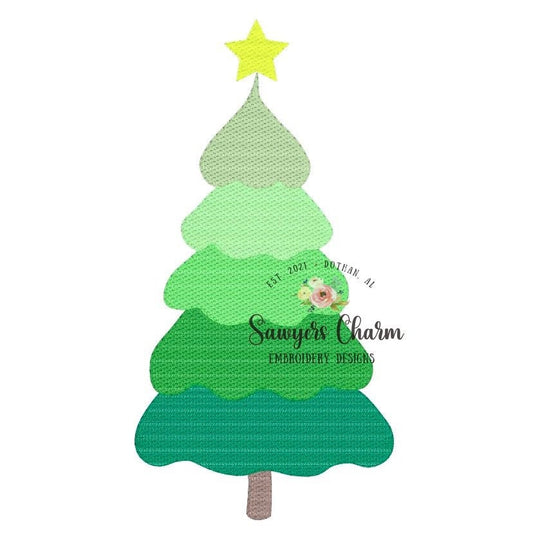 BUNDLE Christmas trees with bows & star sketch stitch machine applique design embroidery file, quick stitch, satin stitch, holidays