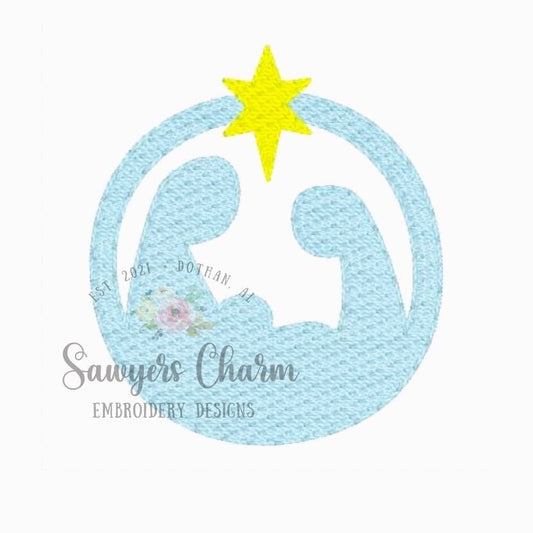 Christmas/holiday sketch mini nativity machine design embroidery file, fill stitch, quick stitch