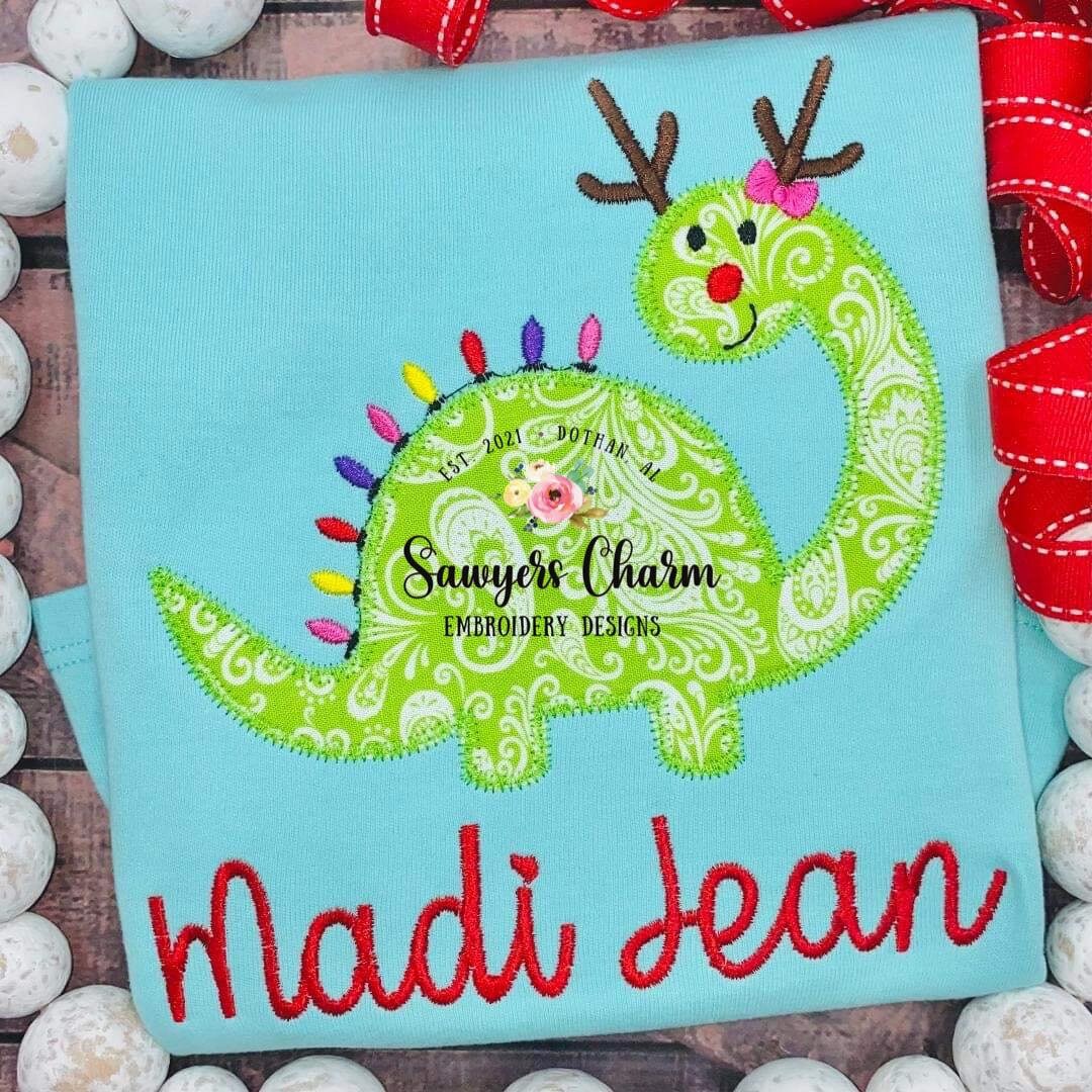 BUNDLE Christmas lights reindeer antlers dinosaur with and without bow zigzag machine applique design embroidery file