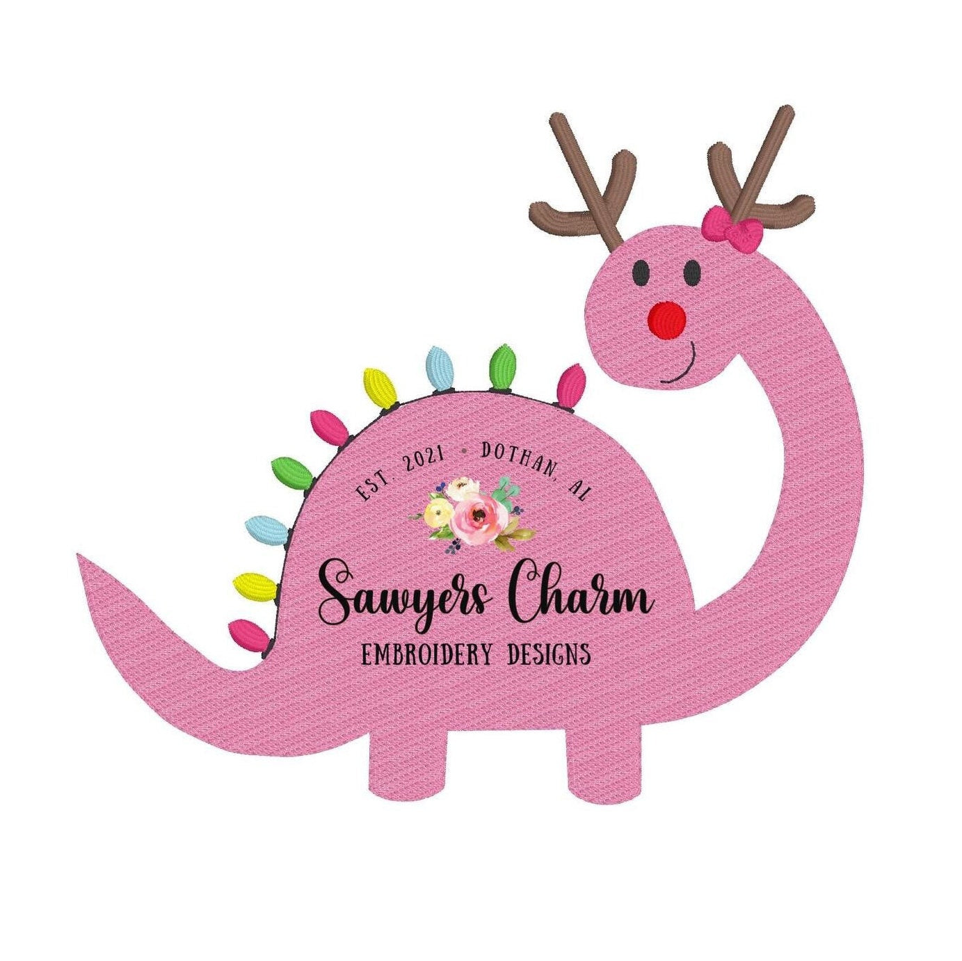 BUNDLE Christmas lights reindeer antlers sketch dinosaur with and without bow zigzag machine design embroidery file, quick stitch