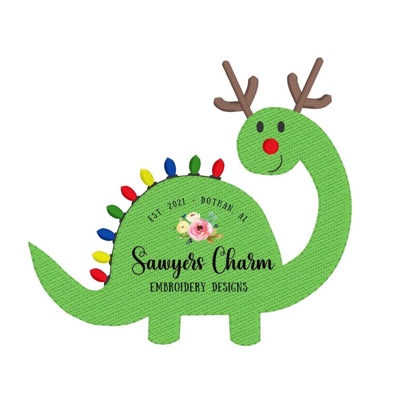 BUNDLE Christmas lights reindeer antlers sketch dinosaur with and without bow zigzag machine design embroidery file, quick stitch