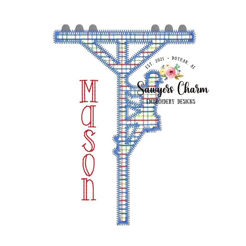 Lineman zig zag AND bean stitch applique machine design embroidery file, quick stitch