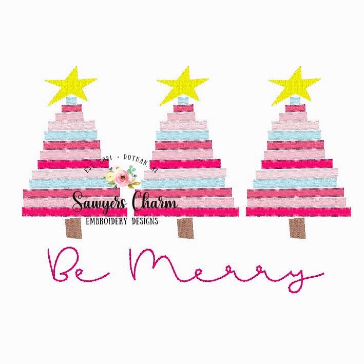 Boho Christmas tree with star satin stitch machine design embroidery file, quick stitch, zig zag, holiday tree