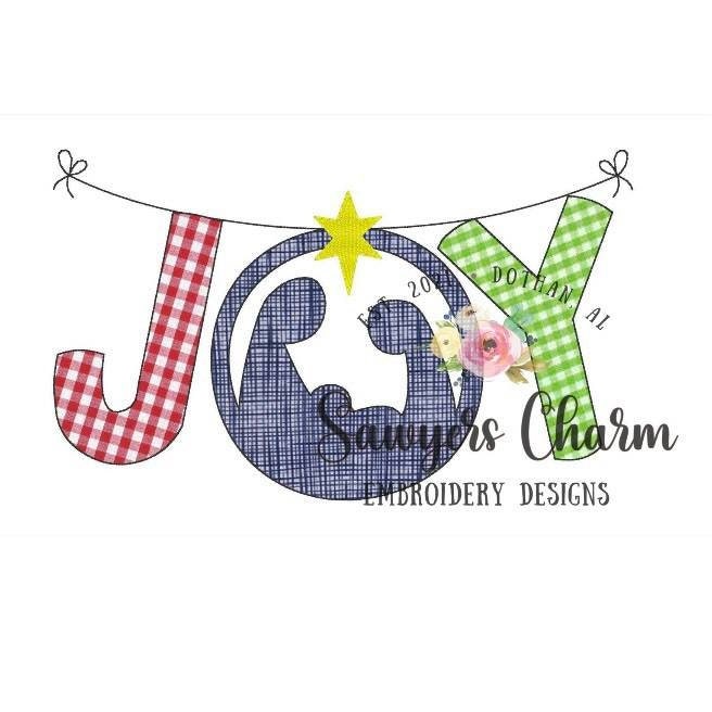 BUNDLE Christmas JOY bunting banner nativity/JOY nativity machine applique design embroidery file, blanket stitch & bean stitch, Jesus