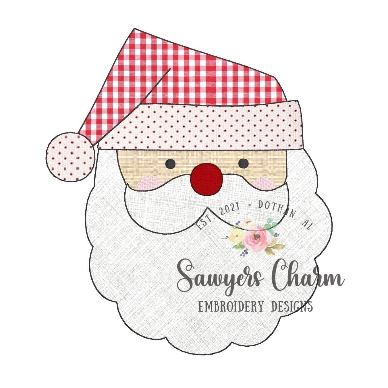 Christmas/holiday Santa Clause face bean stitch machine applique design embroidery file, quick stitch, ho ho ho, holly jolly, St. Nick