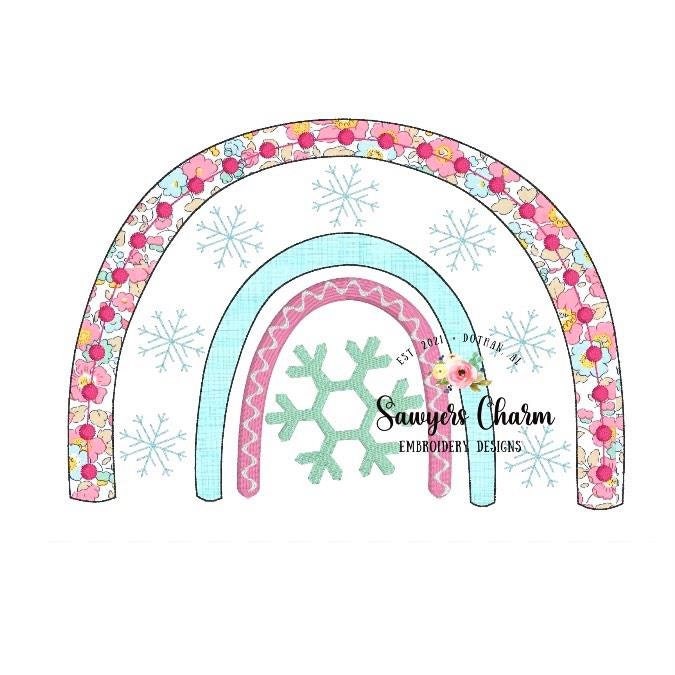 BUNDLE Winter/Christmas boho snowflakes rainbow machine embroidery design file, bean stitch applique AND sketch stitch, winter wonderland
