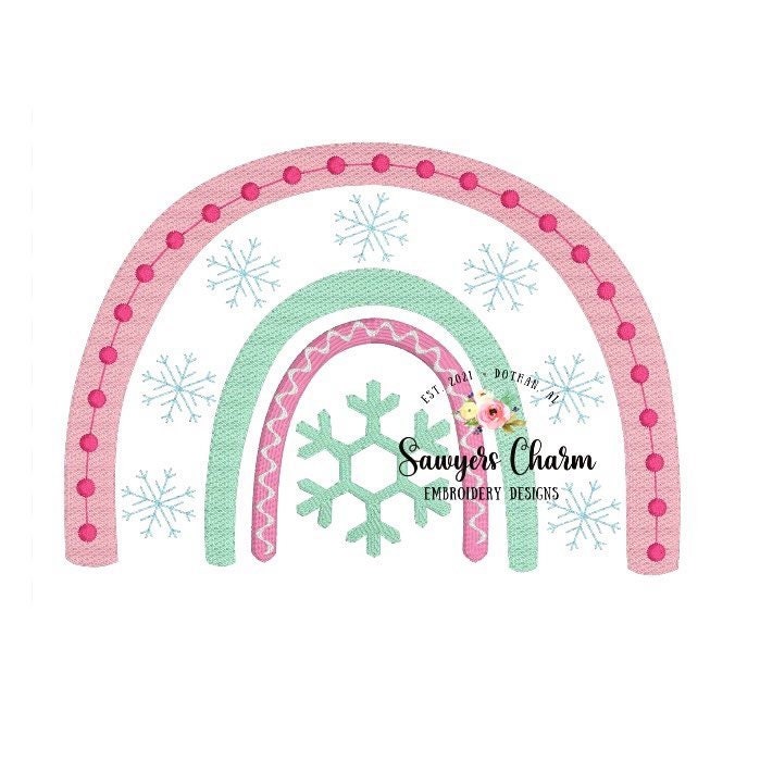 BUNDLE Winter/Christmas boho snowflakes rainbow machine embroidery design file, bean stitch applique AND sketch stitch, winter wonderland
