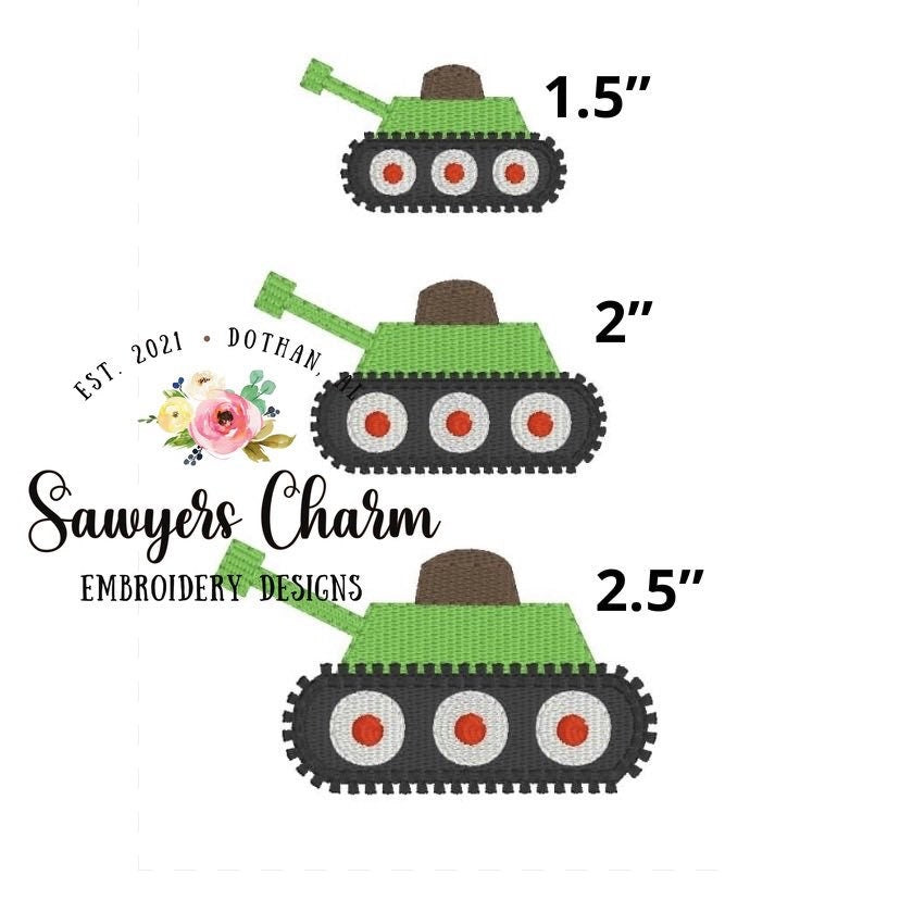 Mini military army tank fill stitch machine embroidery design file, quick stitch