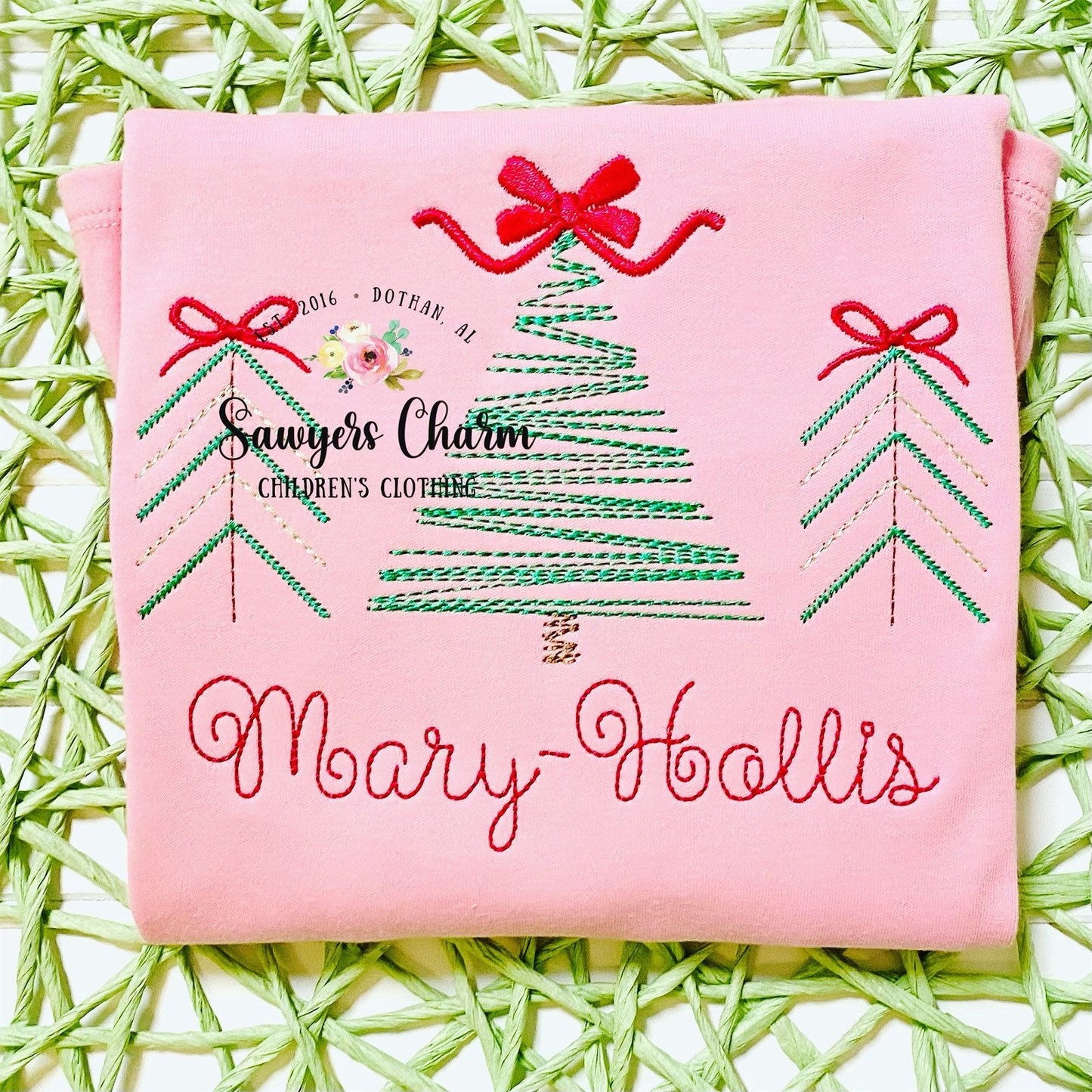 BUNDLE Christmas trees with bows & star vintage bean stitch sketch machine embroidery design file, quick stitch, holidays, font not included