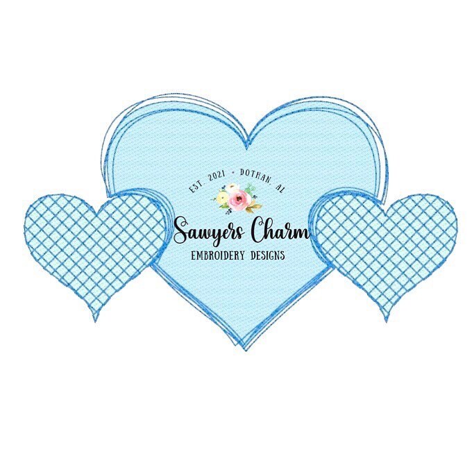 Valentine's Day hearts trio sketch machine applique embroidery design file, quick stitch, bean stitch, vintage stitch, scribble squiggly