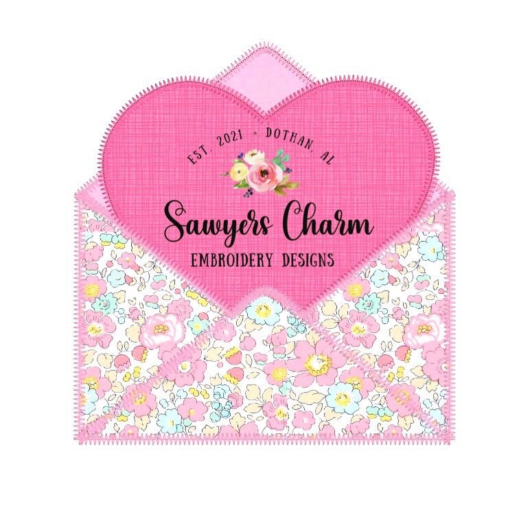 Valentine's Day heart envelope zig zag machine applique embroidery design file, quick stitch, love, valentine