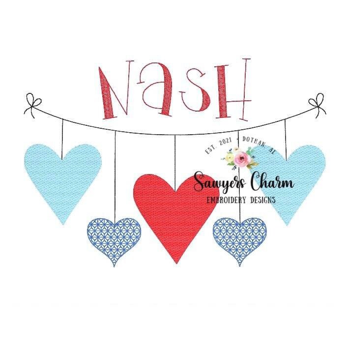Valentine's Day hearts bunting banner sketch stitch machine embroidery design file, quick stitch, bean stitch, motif fill, love, xoxo