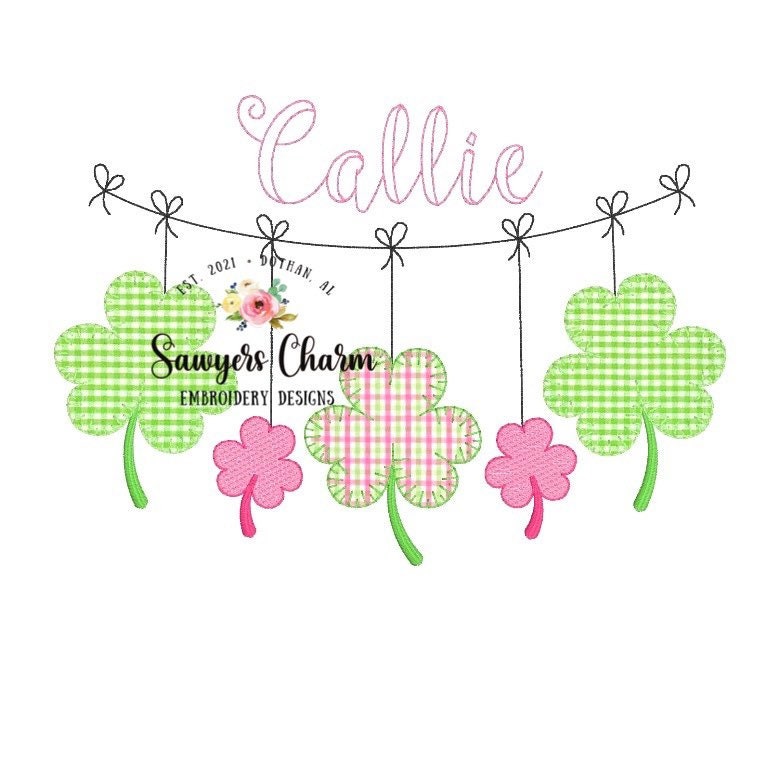 St. Patrick's Day shamrocks clover bunting banner machine applique embroidery design file, quick stitch, bean stitch, blanket stitch, sketch