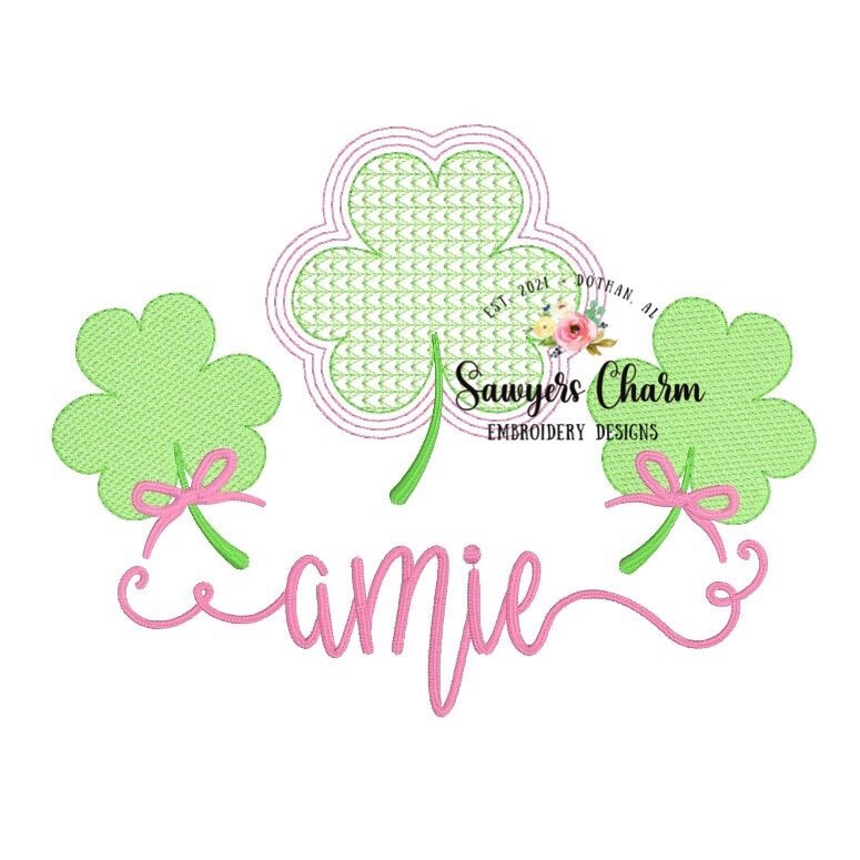 BUNDLE St. Patrick's Day shamrock clover trio machine sketch embroidery design file, quick stitch, bean stitch, with and without bows