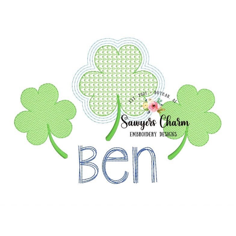 BUNDLE St. Patrick's Day shamrock clover trio machine sketch embroidery design file, quick stitch, bean stitch, with and without bows