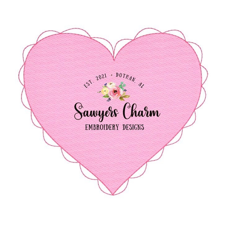 BUNDLE Valentine's Day scallop heart sketch AND blanket stitch machine applique embroidery design file, quick stitch, bean stitch