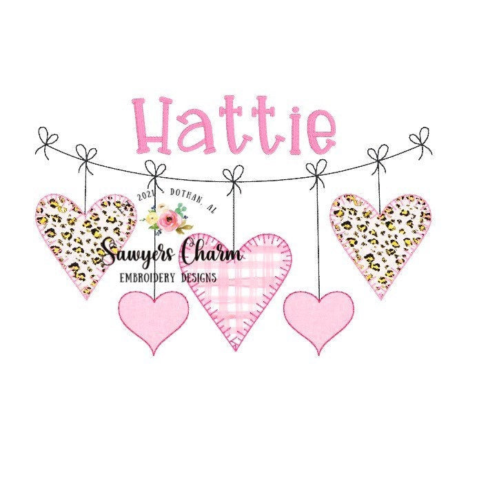 Valentine's Day hearts bunting banner machine applique embroidery design file, quick stitch, bean stitch, blanket stitch