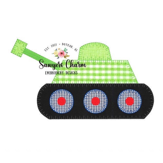 Blanket stitch military army tank applique machine embroidery design file, quick stitch
