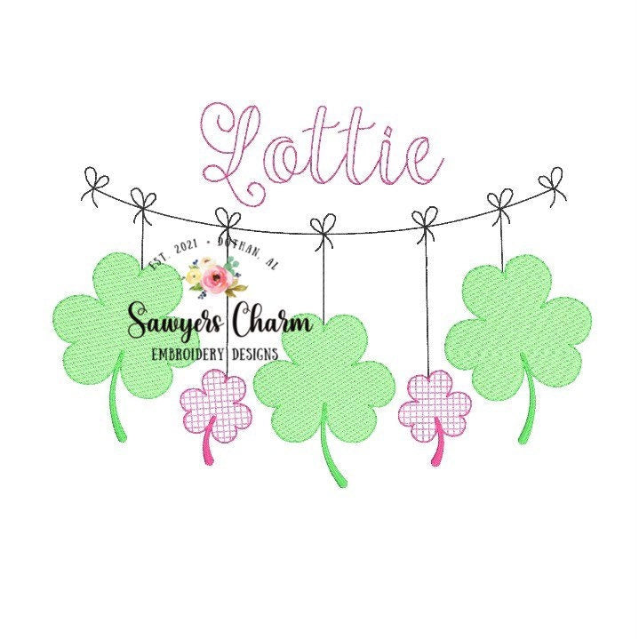 St. Patrick's Day shamrock clover bunting banner machine sketch embroidery design file, quick stitch, bean stitch