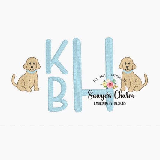 Puppy dog sketch stitch & mini fill embroidery design BUNDLE, with/without coquette bow, perfect for monograms
