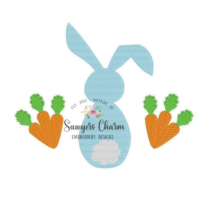 BUNDLE Girl and boy Easter bunny carrots trio sketch machine embroidery design file, quick stitch, with and without bows