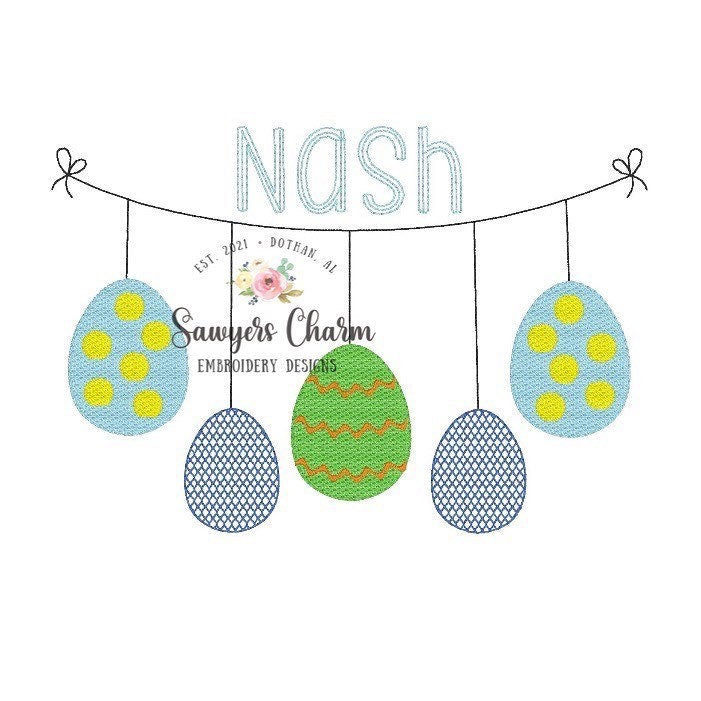 BUNDLE Easter egg bunting banner machine applique embroidery design file, quick stitch, sketch stitch, with and without bows