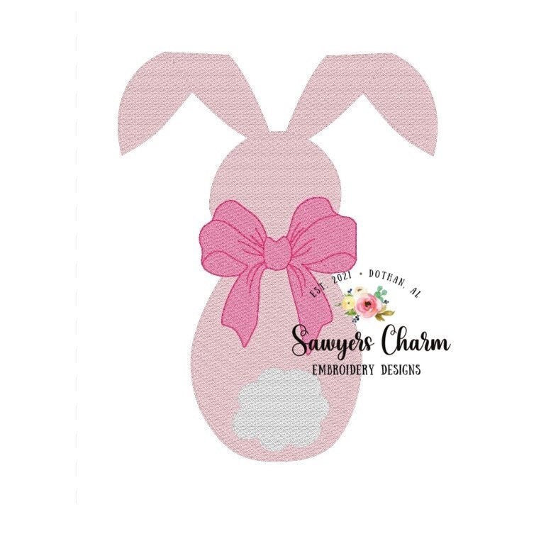 BUNDLE Girl and boy Easter bunny sketch machine embroidery design file, quick stitch, with and without bows
