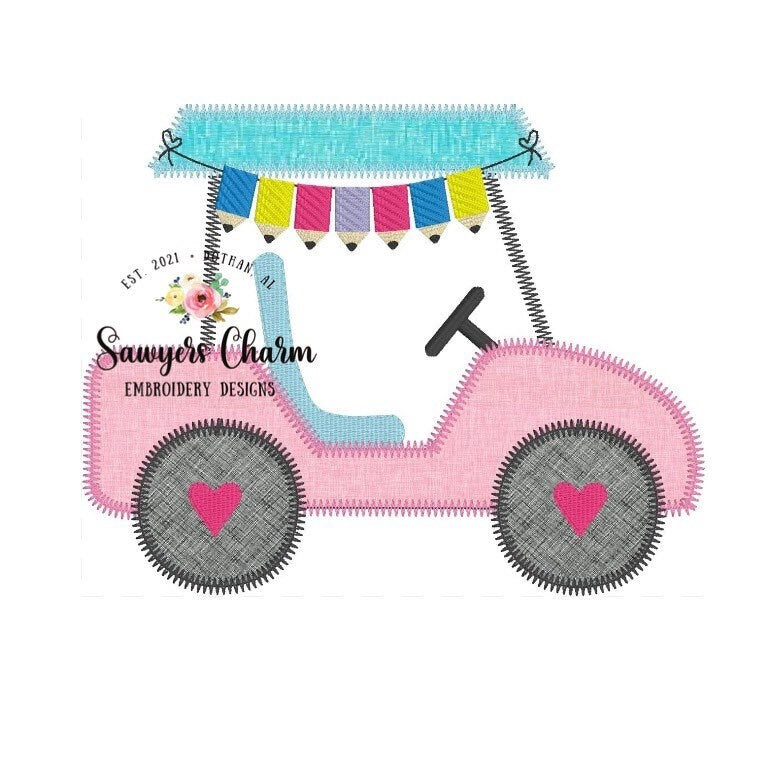 BUNDLE Boy and girl Golf cart all holidays zigzag machine embroidery applique design file, Valentine's, Shamrocks, patriotic, Easter, fall