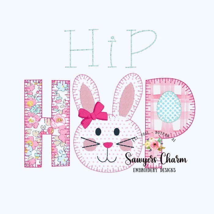 BUNDLE Girl and boy Easter bunny blanket stitch Hip Hop machine applique embroidery design file, quick stitch, with and without bow