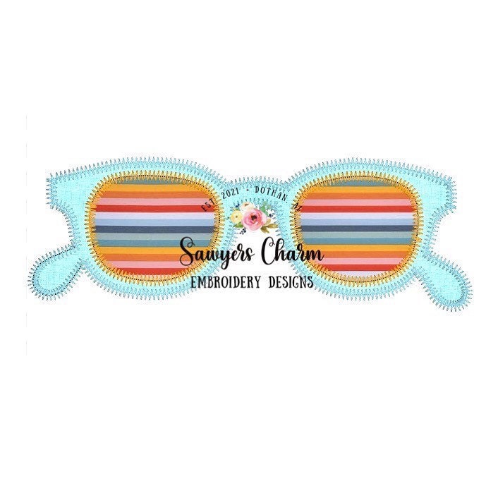 BUNDLE zig zag summer sunglasses, with and without bows, boy/girl vintage/retro applique machine embroidery design file, sunnies, shades