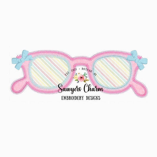 BUNDLE zig zag summer sunglasses, with and without bows, boy/girl vintage/retro applique machine embroidery design file, sunnies, shades