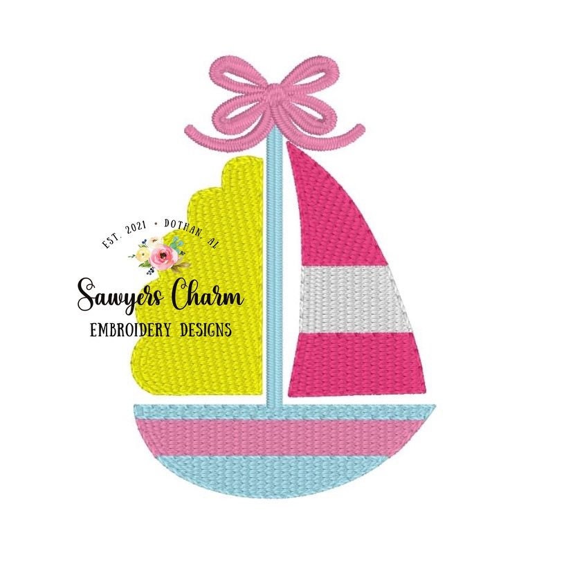 BUNDLE Mini fill sailboat with and without bow machine embroidery design file, quick stitch, summer, nautical, perfect for monograms