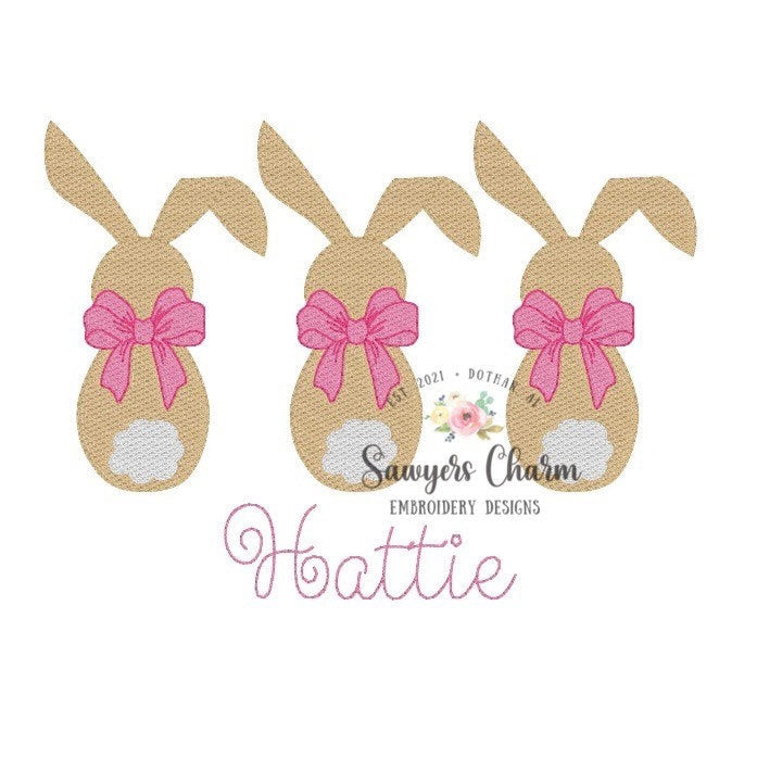 BUNDLE Girl and boy Easter bunny trio sketch machine embroidery design file, quick stitch, with and without bows