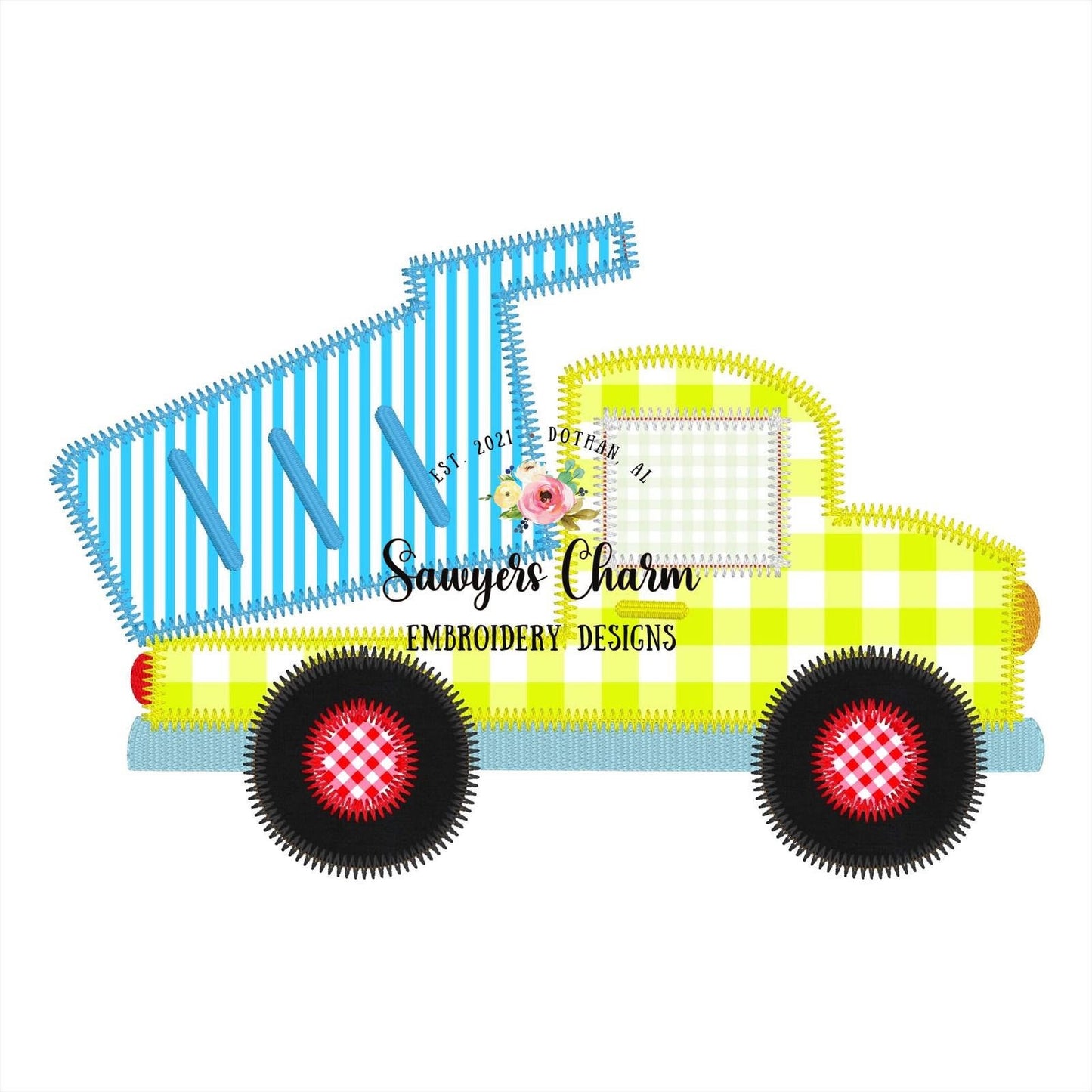Dump truck, hauler zig zag machine applique design embroidery file, quick stitch, perfect for boys, construction vehicle