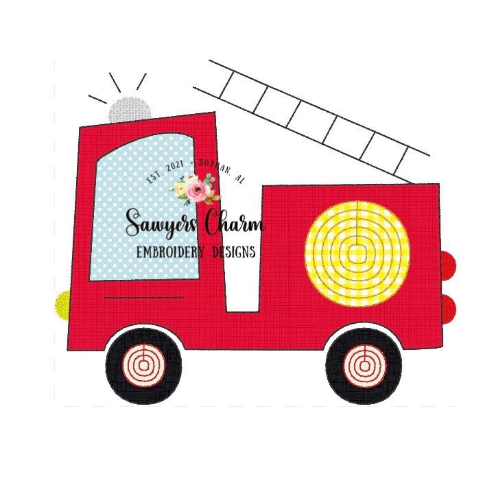 BUNDLE Firetruck zigzag and bean stitch machine applique embroidery file, vintage stitch, quick stitch