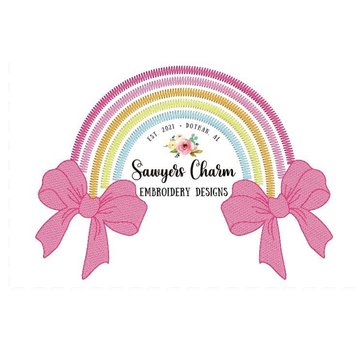 Boho rainbow zig zag with sketch stitch bows, vintage, bean stitch machine embroidery design file