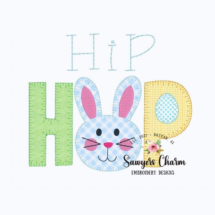 BUNDLE Girl and boy Easter bunny blanket stitch Hip Hop machine applique embroidery design file, quick stitch, with and without bow